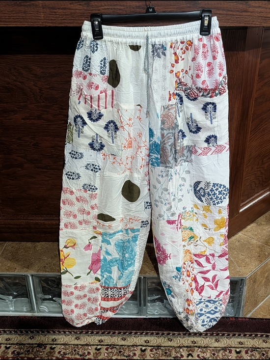 Pants - Boho Patchwork Wide-Leg Pants - Multicolor  On White Yoga Palazzo Harem